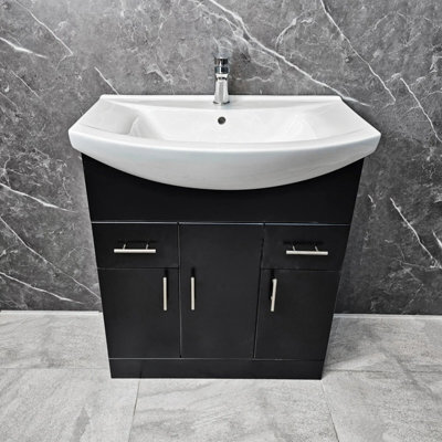 Hydros Black Vanity Unit 750mm With Ceramic Basin Bathroom Storage Sink Chrome Handles - image 1