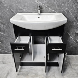Hydros Black Vanity Unit 750mm With Ceramic Basin Bathroom Storage Sink Chrome Handles - thumbnail 2
