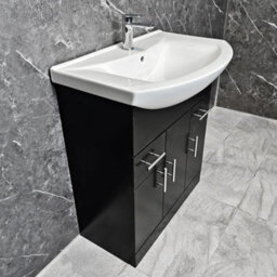 Hydros Black Vanity Unit 750mm With Ceramic Basin Bathroom Storage Sink Chrome Handles - thumbnail 4