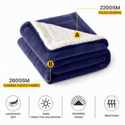 Imperial Rooms Navy Super King Sherpa Fleece Blanket, Soft Plush Cosy Throw, Sofa Bed & Couch Blanket - thumbnail 4