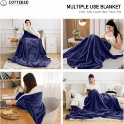 Imperial Rooms Navy Super King Sherpa Fleece Blanket, Soft Plush Cosy Throw, Sofa Bed & Couch Blanket - thumbnail 5