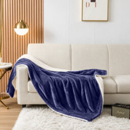 Imperial Rooms Navy Super King Sherpa Fleece Blanket, Soft Plush Cosy Throw, Sofa Bed & Couch Blanket - thumbnail 2