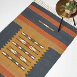Homescapes Lundi Orange & Blue Kilim Cotton & Jute Rug 120 X 170 Cm - thumbnail 1