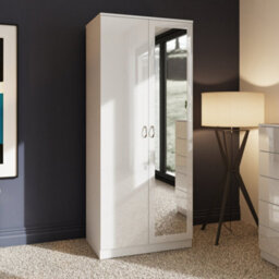 Fwstyle Chilton White Gloss 2 Door Mirrored Double Wardrobe (H) 181.5Cm (W) 80Cm (D) 50Cm
