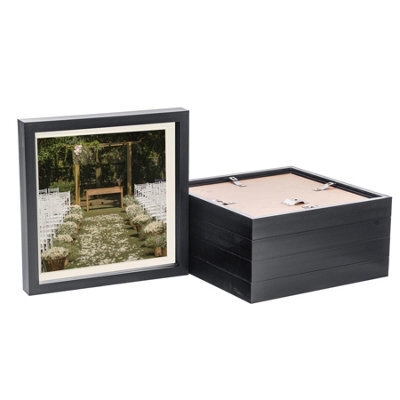 "Nicola Spring 10 X 10"" Photo Frames - Black/ivory Mount - 3D Picture Frame Box Portrait Display Case (8 X 8"" Mount) Set Of 5" - image 1