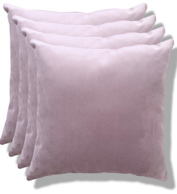 Beautiful Beanbags Set Of 4 Plush Velvet Scatter Cushions Complete With Cushion Pads Furniture Cushions With Inserts 4 Plush Velvet Cushions - Lilac - image 1
