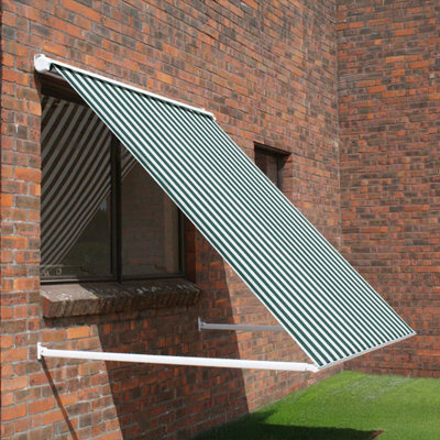 Primrose Awnings 3.0M Half Cassette Drop Arm Awning, Green And White Even Stripe - image 1
