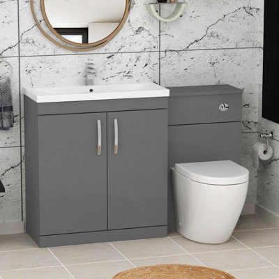 Royal Bathrooms Turin 1300mm Indigo Grey Gloss 2 Doors Furniture Pack With Mid Edge Basin & Elva Back To Wall Toilet - image 1