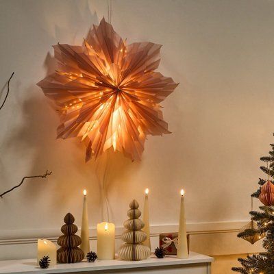 Beliani Large Pink Star Paper Shade Hanging Lamp - Handmade Festive Christmas Decoration, Ready To Hang - image 1