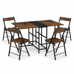 Rustic Oak 5 Piece Folding Dining Table And Chairs Set Drop Leaf Space Saving Small Kitchen - thumbnail 1
