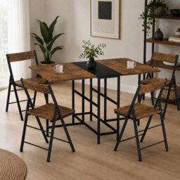 Rustic Oak 5 Piece Folding Dining Table And Chairs Set Drop Leaf Space Saving Small Kitchen - thumbnail 2