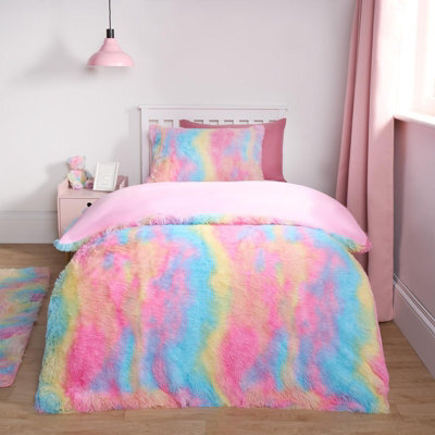 OHS Tie Dye Duvet Cover Quilt Pillowcase Fluffly Fleece Soft Bedding Set, Double - image 1