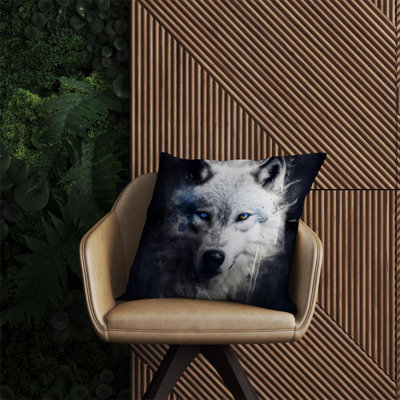 Warren Reed Designer White Wolf Face Splashart Dark Backgrouns Outdoor Cushion 60Cm X 60Cm