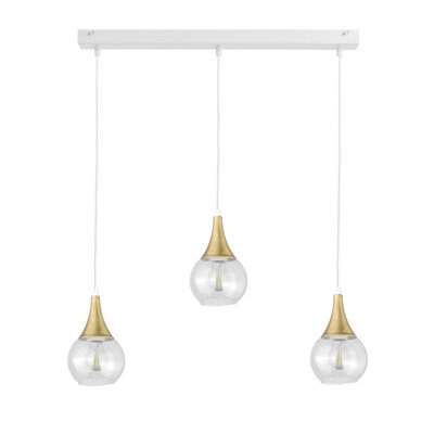 Luminosa Lighting Luminosa Lacrima Bar Pendant Ceiling Light White, Gold Transparent Glass Shade 3X E27 - image 1