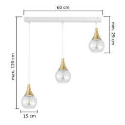 Luminosa Lighting Luminosa Lacrima Bar Pendant Ceiling Light White, Gold Transparent Glass Shade 3X E27 - thumbnail 2