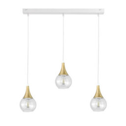 Luminosa Lighting Luminosa Lacrima Bar Pendant Ceiling Light White, Gold Transparent Glass Shade 3X E27 - thumbnail 1