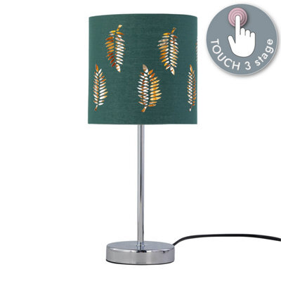 First Choice Lighting Chrome Touch Operated Table Lamp With Dark Green Fern Shade - image 1