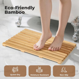 Natural Bamboo Anti Slip Slatted Shower Bath Mat Rectangle - thumbnail 3