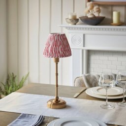 Luminosa Lighting Luminosa Burley Rechargeable Brushed Aged Brass Plate Table Lamp With Coral Pink Fabric Ripple Shade 16Cm Integrated Led - thumbnail 3