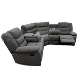 Furnishings For Less UK Manhattan Grey Fabric Reclining Corner Sofa 5 Seater  With Drinks Tray Manual Recliner Comfortable Padded Arms - thumbnail 6