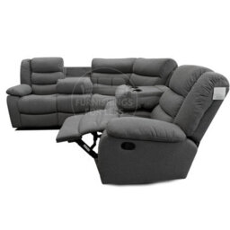 Furnishings For Less UK Manhattan Grey Fabric Reclining Corner Sofa 5 Seater  With Drinks Tray Manual Recliner Comfortable Padded Arms - thumbnail 7