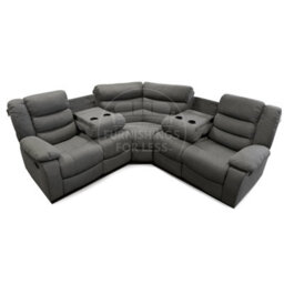 Furnishings For Less UK Manhattan Grey Fabric Reclining Corner Sofa 5 Seater  With Drinks Tray Manual Recliner Comfortable Padded Arms - thumbnail 2