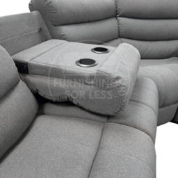 Furnishings For Less UK Manhattan Grey Fabric Reclining Corner Sofa 5 Seater  With Drinks Tray Manual Recliner Comfortable Padded Arms - thumbnail 3
