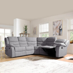 Furnishings For Less UK Manhattan Grey Fabric Reclining Corner Sofa 5 Seater  With Drinks Tray Manual Recliner Comfortable Padded Arms - thumbnail 1