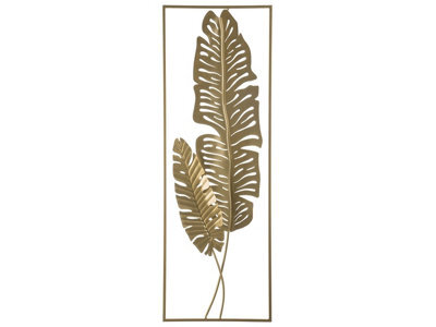 Beliani Artisan Feather Wall Art - Open Rectangle Metal Frame, Gold Finish, Vertical Modern Accent - image 1