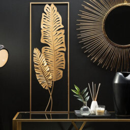 Beliani Artisan Feather Wall Art - Open Rectangle Metal Frame, Gold Finish, Vertical Modern Accent - thumbnail 2