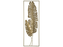 Beliani Artisan Feather Wall Art - Open Rectangle Metal Frame, Gold Finish, Vertical Modern Accent - thumbnail 1