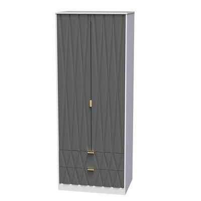Pesaro Ready Assembled Contemporary Grey & White 2 Drawer Tall Double Wardrobe (H)1970mm (W)740mm (D)530mm - image 1