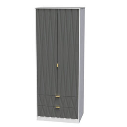 Pesaro Ready Assembled Contemporary Grey & White 2 Drawer Tall Double Wardrobe (H)1970mm (W)740mm (D)530mm - thumbnail 1
