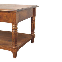 Artisan Furniture Solid Wood Turned Legs Chestnut Coffee Table, 2 Drawers And 1 Shelf, Dark Brown - thumbnail 9