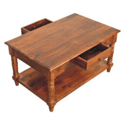 Artisan Furniture Solid Wood Turned Legs Chestnut Coffee Table, 2 Drawers And 1 Shelf, Dark Brown - thumbnail 8