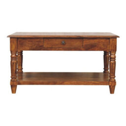 Artisan Furniture Solid Wood Turned Legs Chestnut Coffee Table, 2 Drawers And 1 Shelf, Dark Brown - thumbnail 2