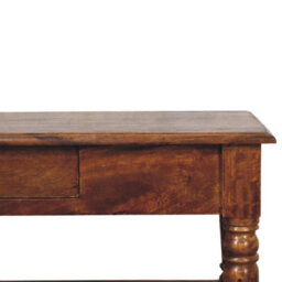 Artisan Furniture Solid Wood Turned Legs Chestnut Coffee Table, 2 Drawers And 1 Shelf, Dark Brown - thumbnail 5