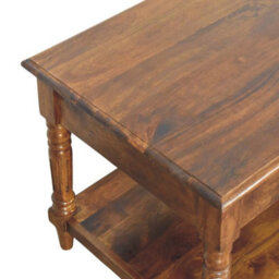 Artisan Furniture Solid Wood Turned Legs Chestnut Coffee Table, 2 Drawers And 1 Shelf, Dark Brown - thumbnail 6