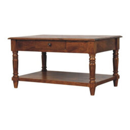 Artisan Furniture Solid Wood Turned Legs Chestnut Coffee Table, 2 Drawers And 1 Shelf, Dark Brown - thumbnail 3