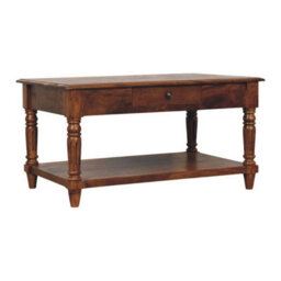 Artisan Furniture Solid Wood Turned Legs Chestnut Coffee Table, 2 Drawers And 1 Shelf, Dark Brown - thumbnail 4