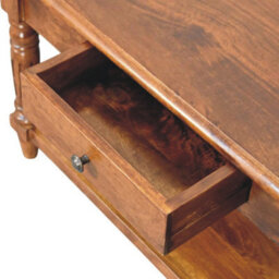 Artisan Furniture Solid Wood Turned Legs Chestnut Coffee Table, 2 Drawers And 1 Shelf, Dark Brown - thumbnail 7