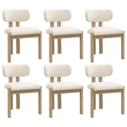 Btm Set Of 6 Solid Wood Dining Chairs, Boucle Upholstery, Natural, For Home And Café - thumbnail 8