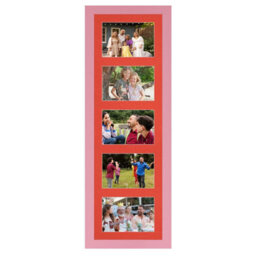 AK Frames 26X8 Pastel Pink Modern Multi Photo Frame With Poppy Red Mount - Holds 5 Apertures (5X) 6X4 Photos