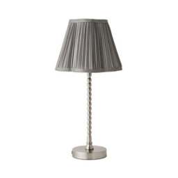 Valuelights Maeve Dark Grey Pleated Faux Silk Scallop Shade Brushed Chrome Bobbin Table Lamp - thumbnail 2