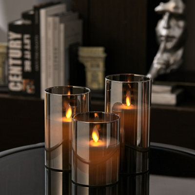 Living And Home Set Of 3 Battery Operated Led Flameless Flickering Pillar Candles With Remote Control - image 1