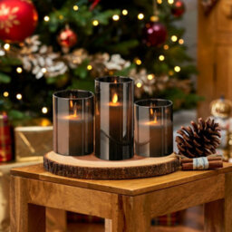 Living And Home Set Of 3 Battery Operated Led Flameless Flickering Pillar Candles With Remote Control - thumbnail 2