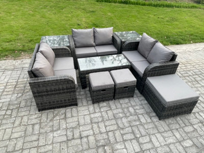 Fimous Outdoor Garden Furniture Sets 9 Pieces Wicker Rattan Furniture Sofa Sets With Coffee Table Love Seat 3 Footstools - image 1