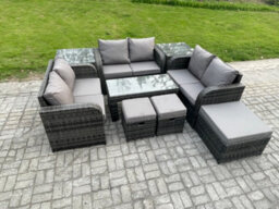 Fimous Outdoor Garden Furniture Sets 9 Pieces Wicker Rattan Furniture Sofa Sets With Coffee Table Love Seat 3 Footstools - thumbnail 1