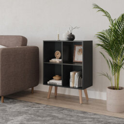 Urbn-Living Urbnliving 80Cm Height 4 Cube Black Wooden Bookcase With Beech Scandinavian Style Legs Shelves - thumbnail 2