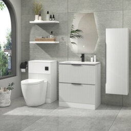 Royal Bathrooms Evora 700mm Matt White Fluted Floor Standing Bathroom Vanity Unit 2 Drawer Cabinet Storage With Stone Basin & Matt Black Handles - thumbnail 2